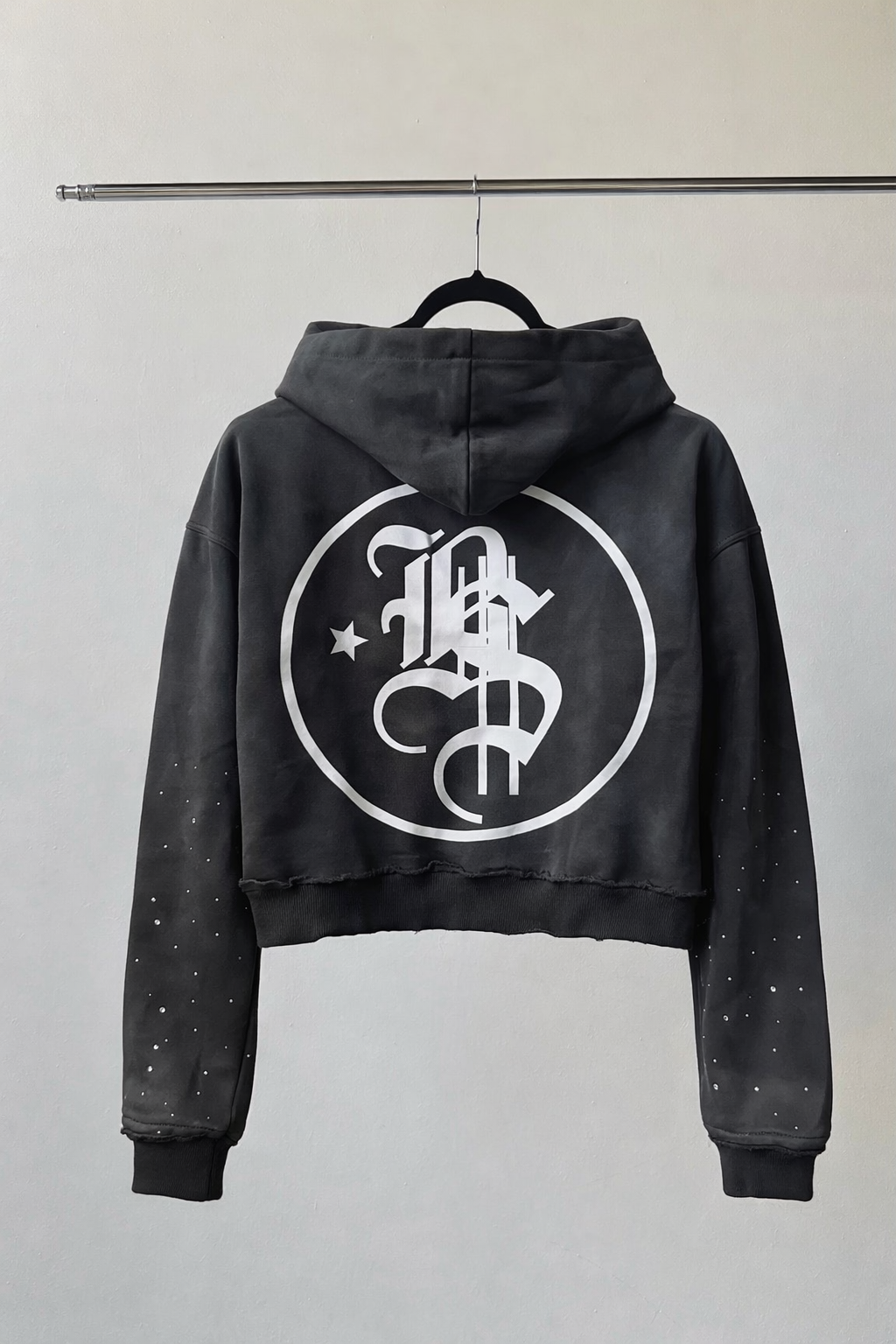 Black Heavyweight Veil of Wealth Cropped Zip-Up Hoodie