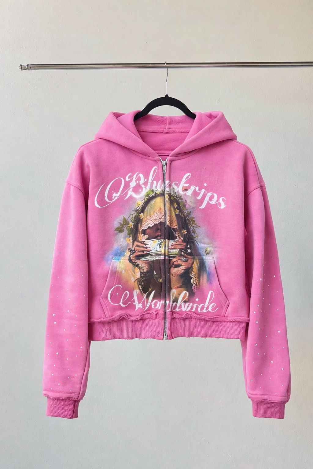 Pink Heavyweight Veil of Wealth Cropped Zip-Up Hoodie
