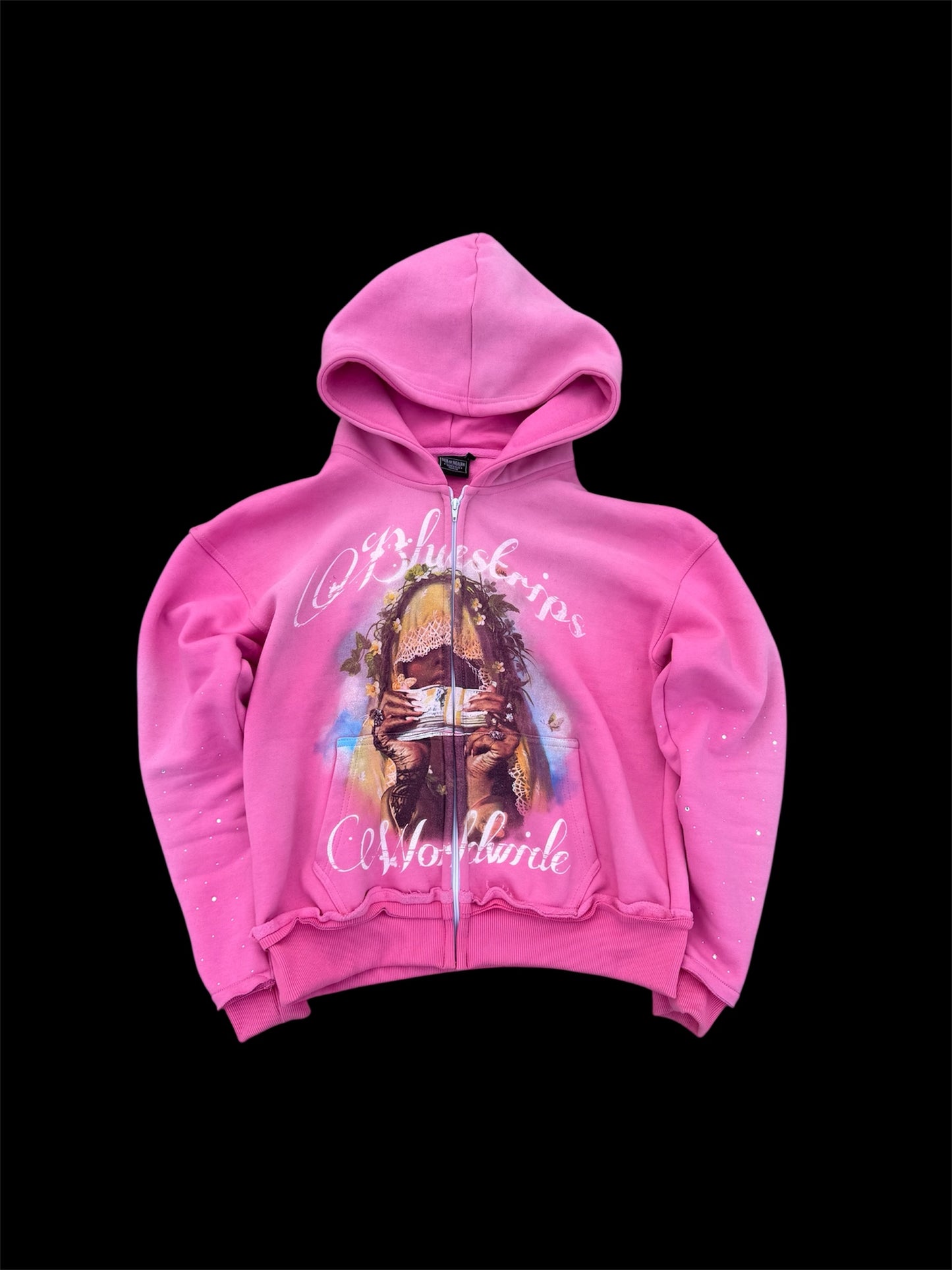 Pink Heavyweight Veil of Wealth Cropped Zip-Up Hoodie